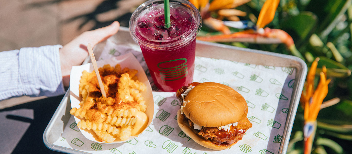 Shake Shack burger and fries combo with a drink