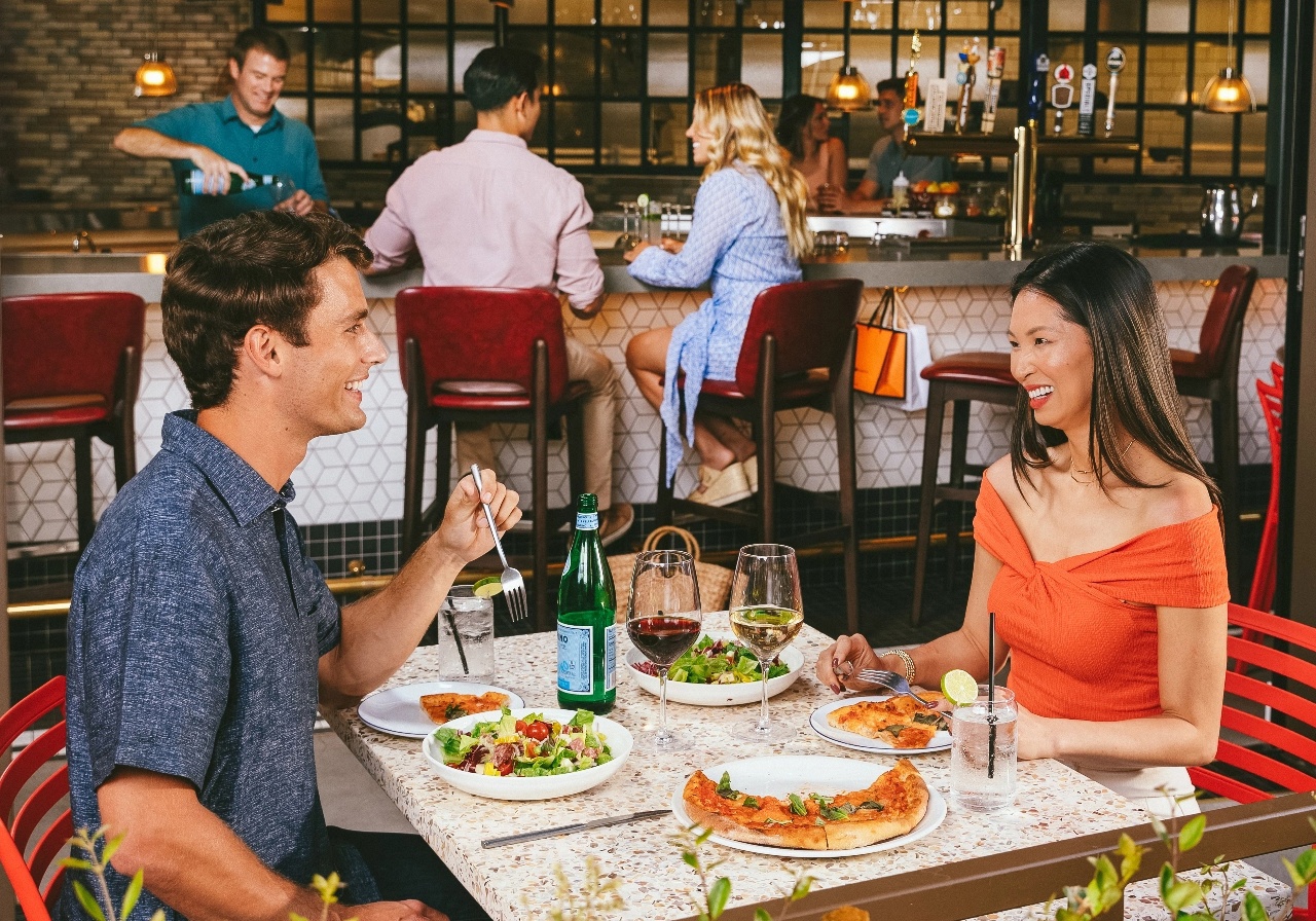 Two people enjoying lunch